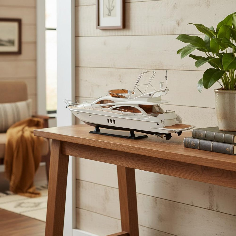 14" Unfinished Wood Hand Painted Model Boat