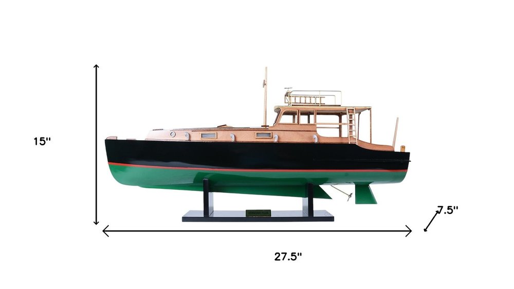 14" Unfinished Wood Hand Painted Model Boat