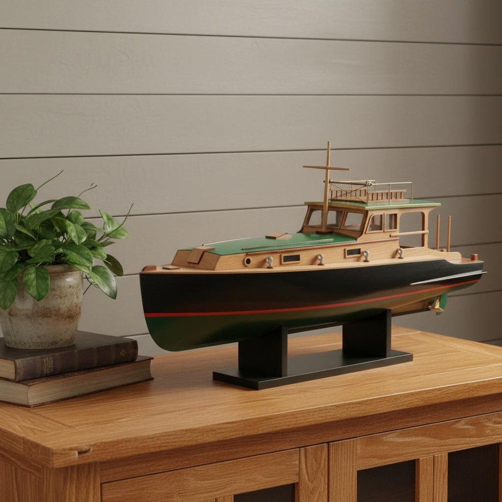 15" Unfinished Wood Hand Painted Model Boat