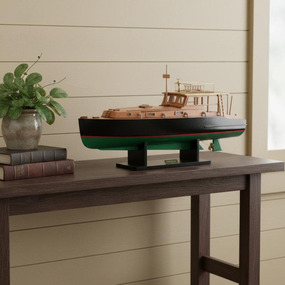 15" Unfinished Wood Hand Painted Model Boat