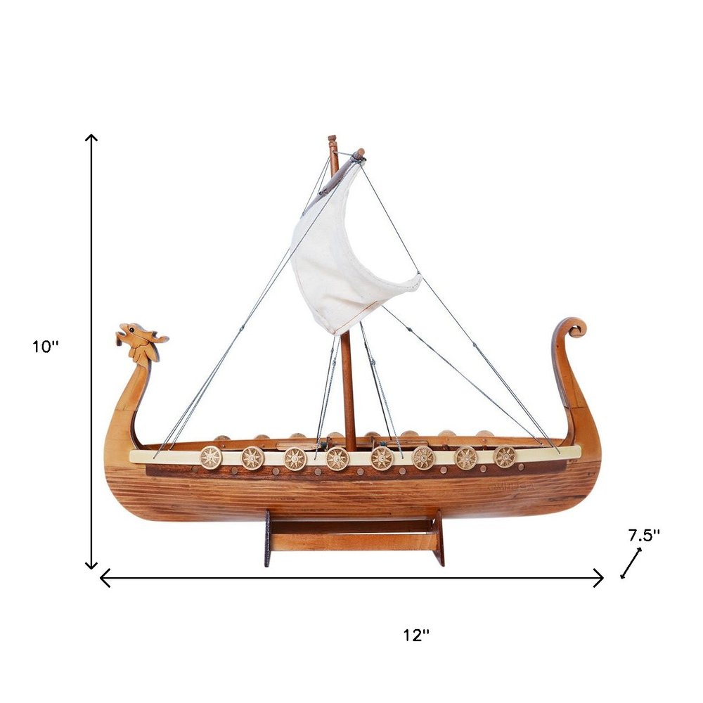 10" Unfinished Wood Hand Painted Model Boat