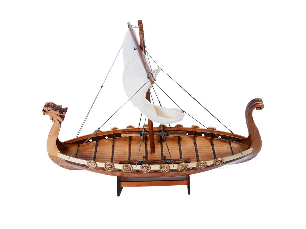 10" Unfinished Wood Hand Painted Model Boat