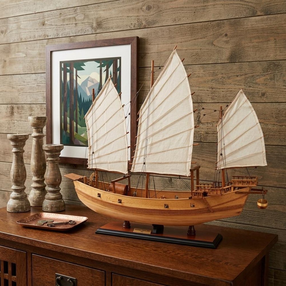 23" Unfinished Wood Hand Painted Model Boat