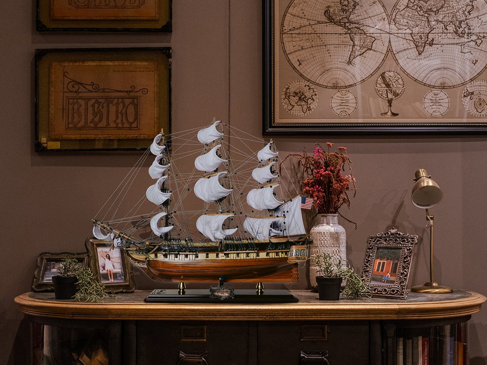 25" Unfinished Wood Hand Painted Model Boat