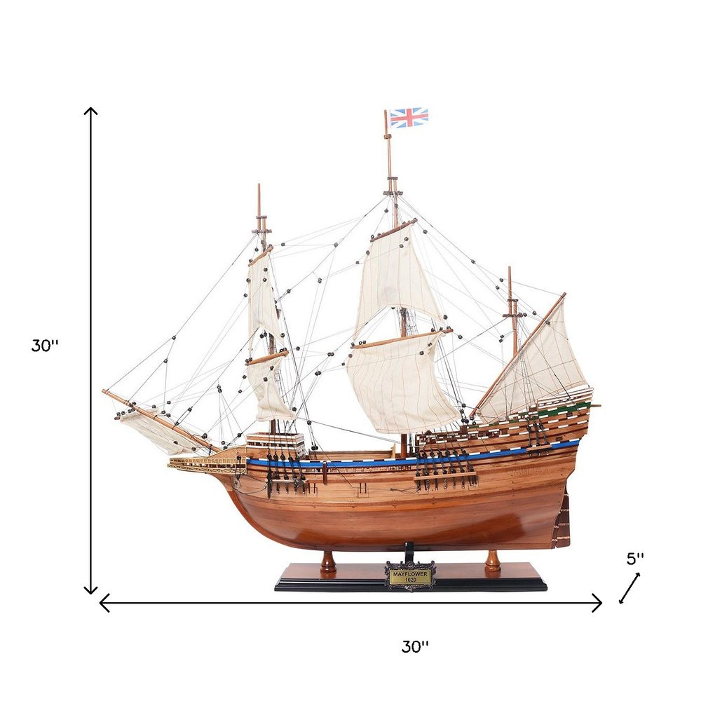30" Unfinished Wood Hand Painted Model Boat
