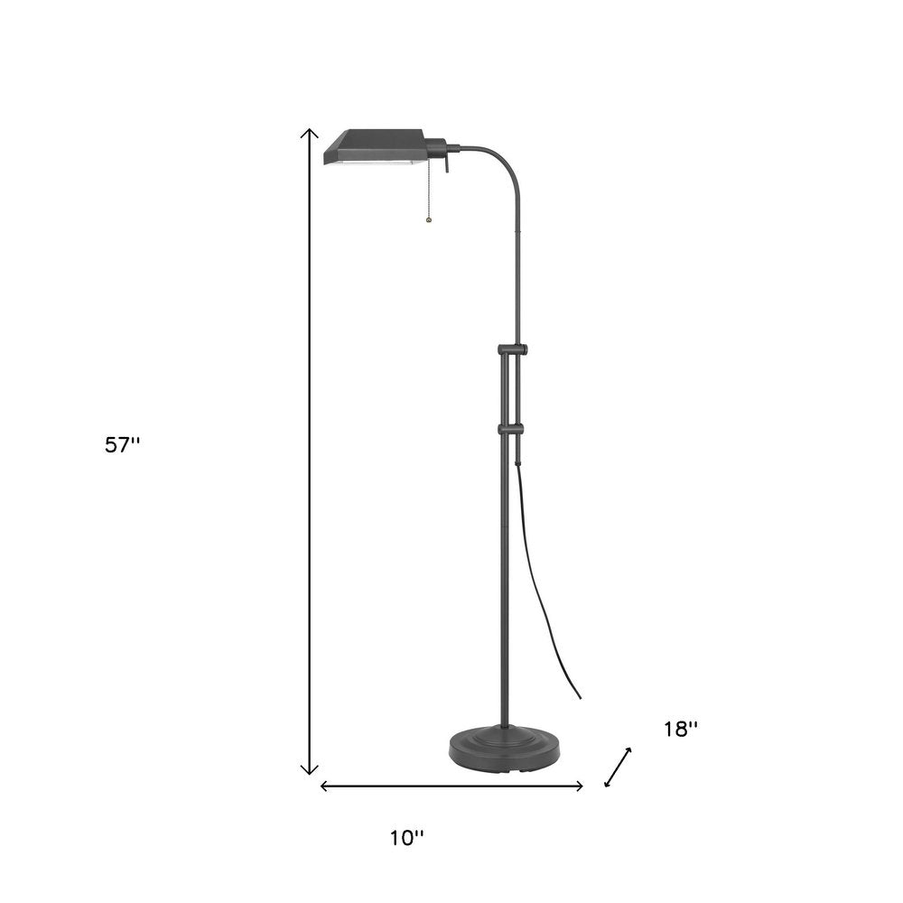 57" Gray Metal Adjustable Reading Floor Lamp With Gray Metal Shade