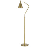 63" Antiqued Brass Metal Reading Floor Lamp With Antiqued Brass Metal Cone Shade