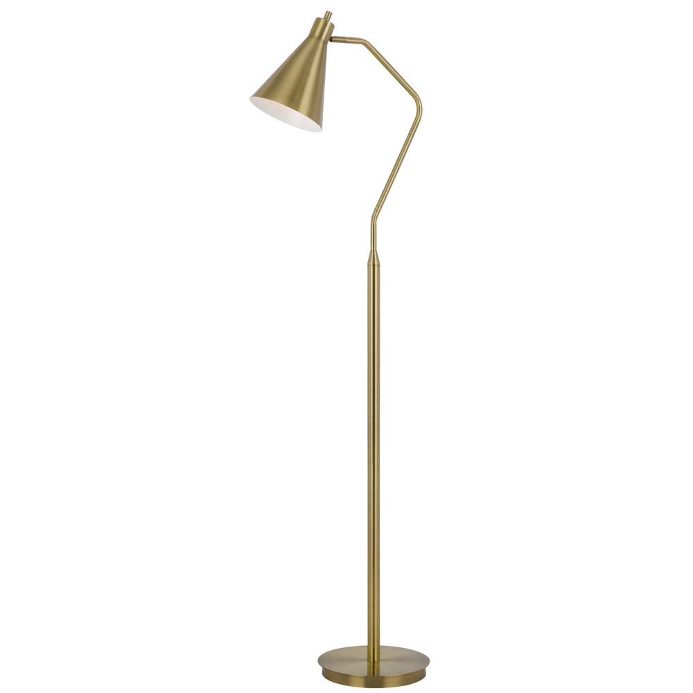 63" Antiqued Brass Metal Reading Floor Lamp With Antiqued Brass Metal Cone Shade
