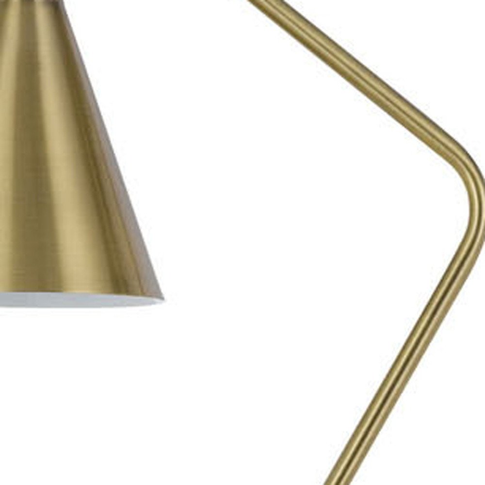 63" Antiqued Brass Metal Reading Floor Lamp With Antiqued Brass Metal Cone Shade