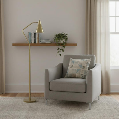 63" Antiqued Brass Metal Reading Floor Lamp With Antiqued Brass Metal Cone Shade