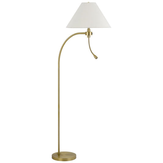 68" Antiqued Brass Metal Reading Floor Lamp With Off White Fabric Empire Shade
