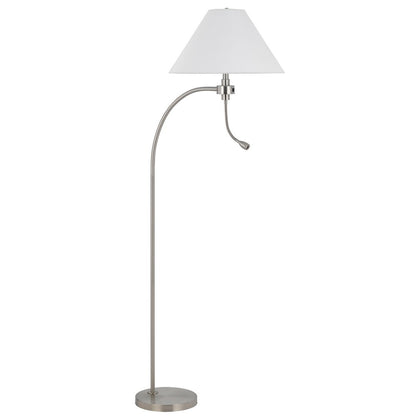 68" Nickel Metal Reading Floor Lamp With White Fabric Empire Shade