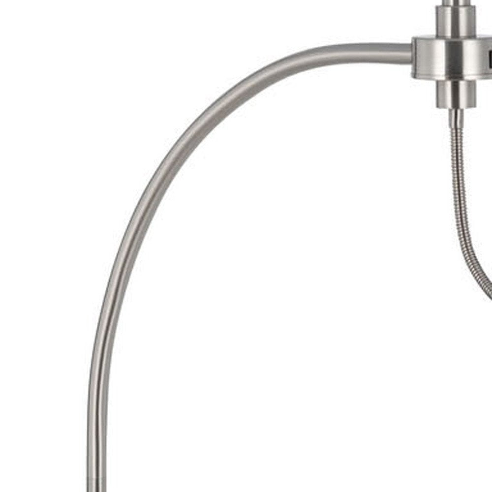 68" Nickel Metal Reading Floor Lamp With White Fabric Empire Shade