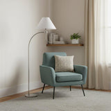 68" Nickel Metal Reading Floor Lamp With White Fabric Empire Shade
