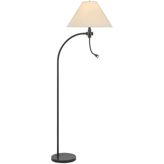 68" Bronze Metal Reading Floor Lamp With Off White Fabric Empire Shade