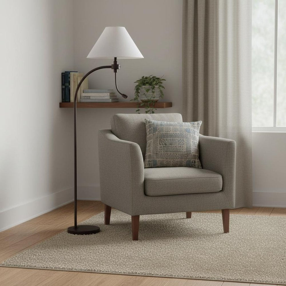 68" Rust Metal Reading Floor Lamp With Gray Fabric Empire Shade