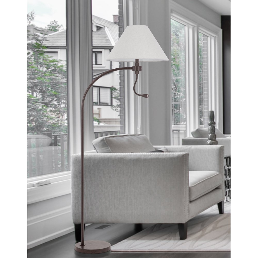 68" Rust Metal Reading Floor Lamp With Gray Fabric Empire Shade