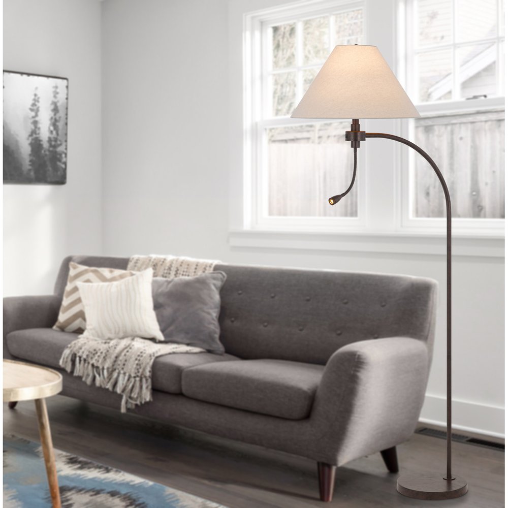 68" Rust Metal Reading Floor Lamp With Gray Fabric Empire Shade