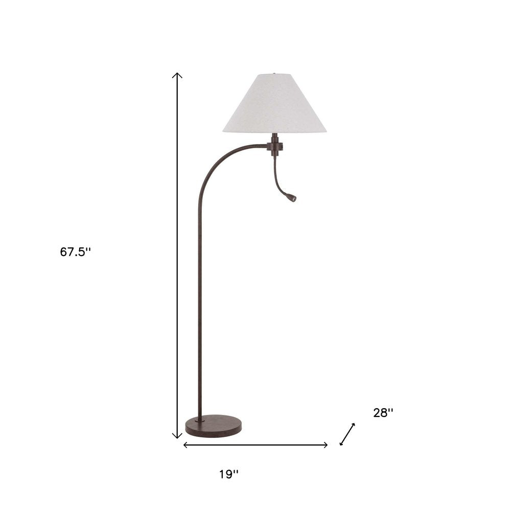 68" Rust Metal Reading Floor Lamp With Gray Fabric Empire Shade