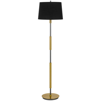 60" Antiqued Brass Metal Floor Lamp With Black Fabric Drum Shade