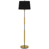 60" Antiqued Brass Metal Floor Lamp With Black Fabric Drum Shade
