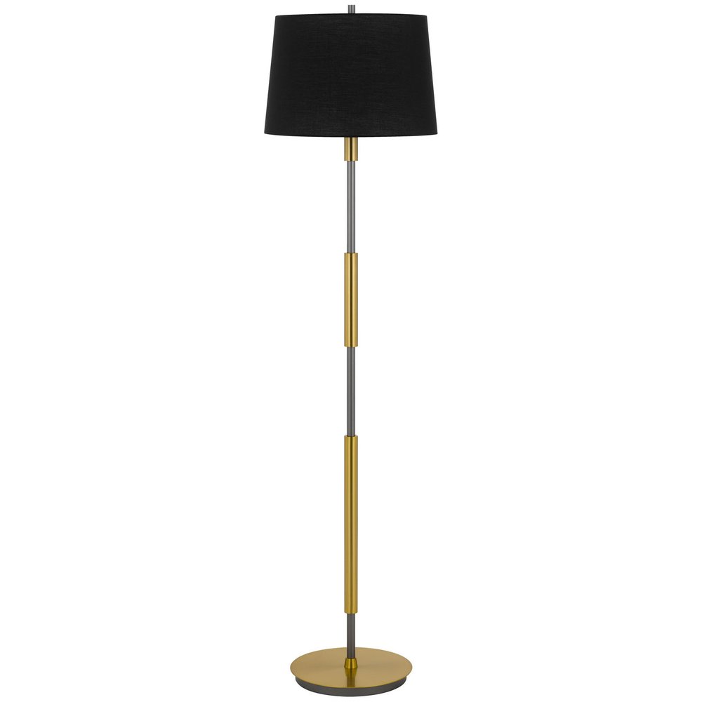 60" Antiqued Brass Metal Floor Lamp With Black Fabric Drum Shade