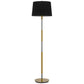 60" Antiqued Brass Metal Floor Lamp With Black Fabric Drum Shade