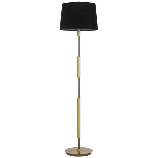 60" Antiqued Brass Metal Floor Lamp With Black Fabric Drum Shade