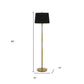 60" Antiqued Brass Metal Floor Lamp With Black Fabric Drum Shade