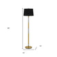 60" Antiqued Brass Metal Floor Lamp With Black Fabric Drum Shade