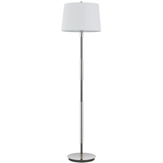 60" Silver Metal Floor Lamp With White Fabric Drum Shade