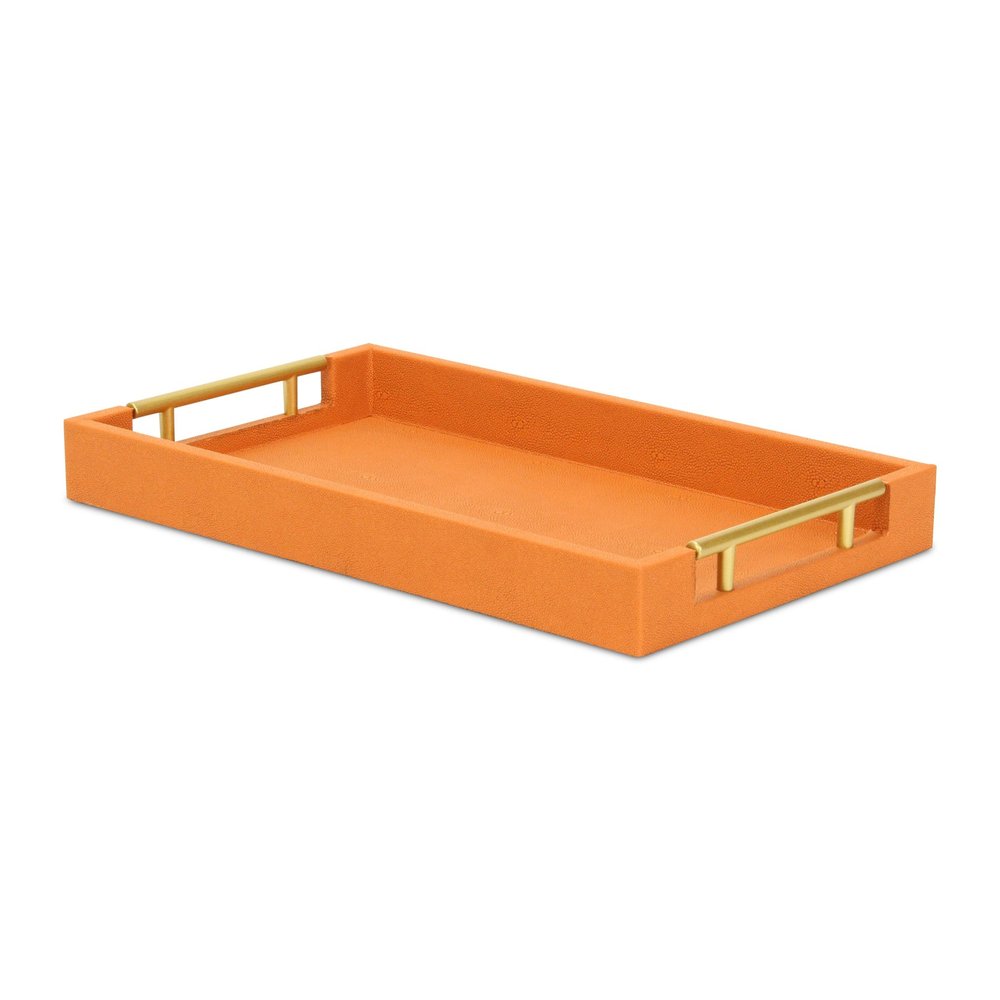 16" Orange And Gold Faux Shagreen Handmade Serving Tray With Handles