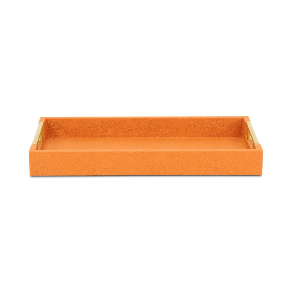 16" Orange And Gold Faux Shagreen Handmade Serving Tray With Handles