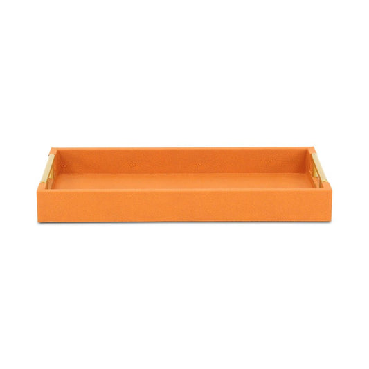 16" Orange And Gold Faux Shagreen Handmade Serving Tray With Handles