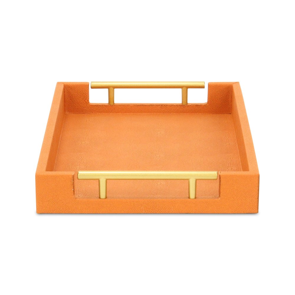 16" Orange And Gold Faux Shagreen Handmade Serving Tray With Handles