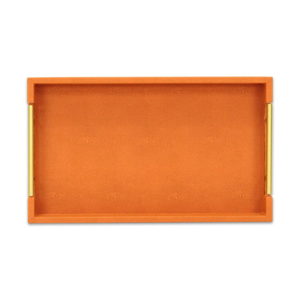 16" Orange And Gold Faux Shagreen Handmade Serving Tray With Handles