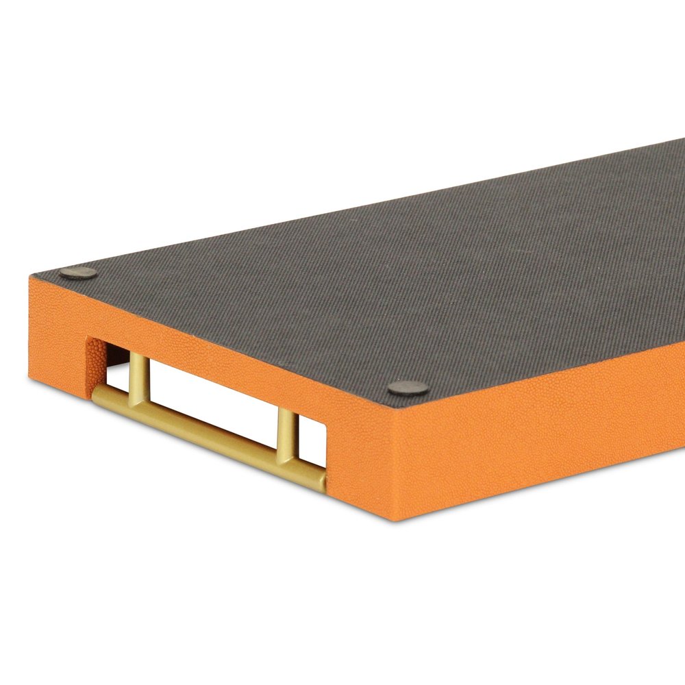 16" Orange And Gold Faux Shagreen Handmade Serving Tray With Handles