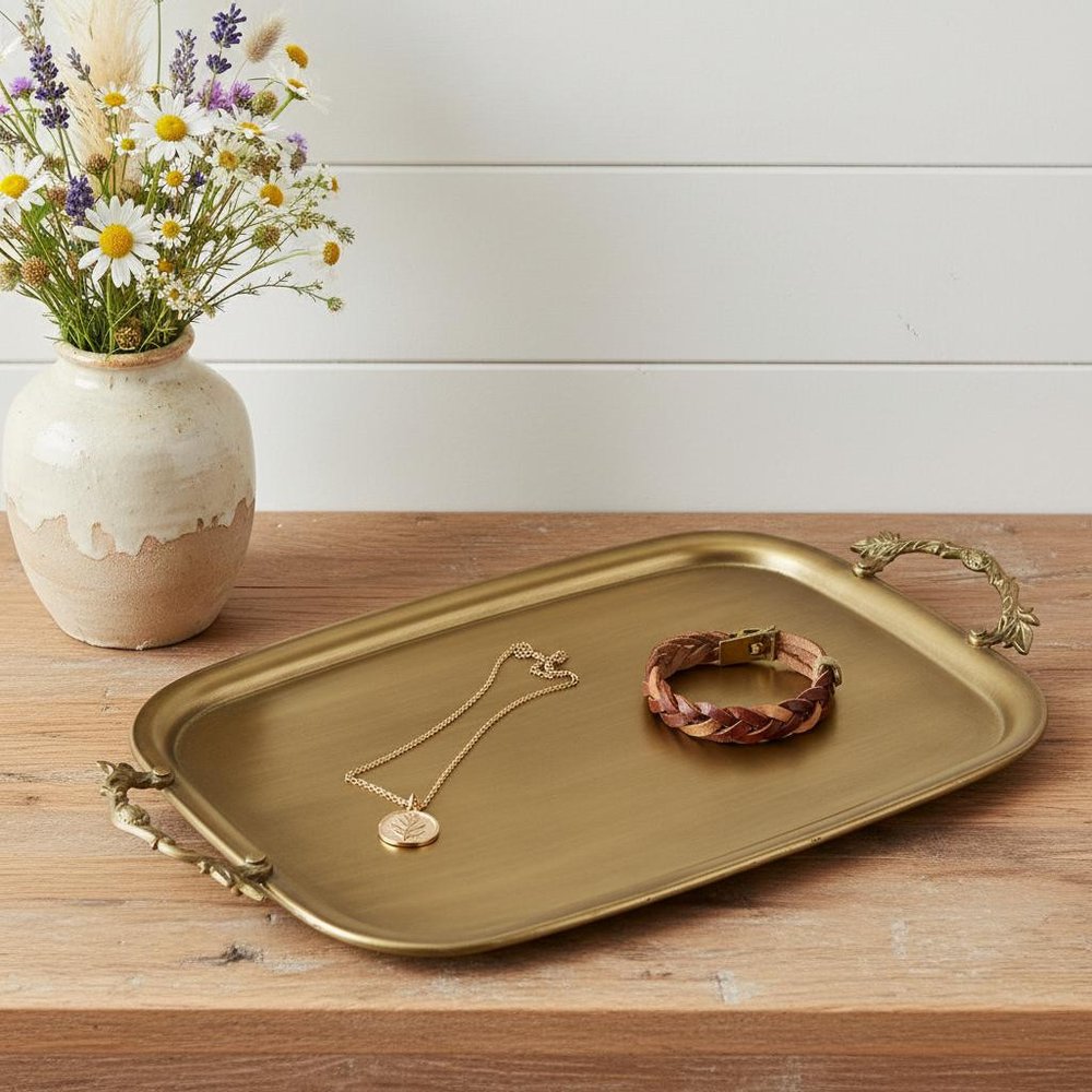 19" Antiqued Gold Cast Iron Handmade Vanity Tray