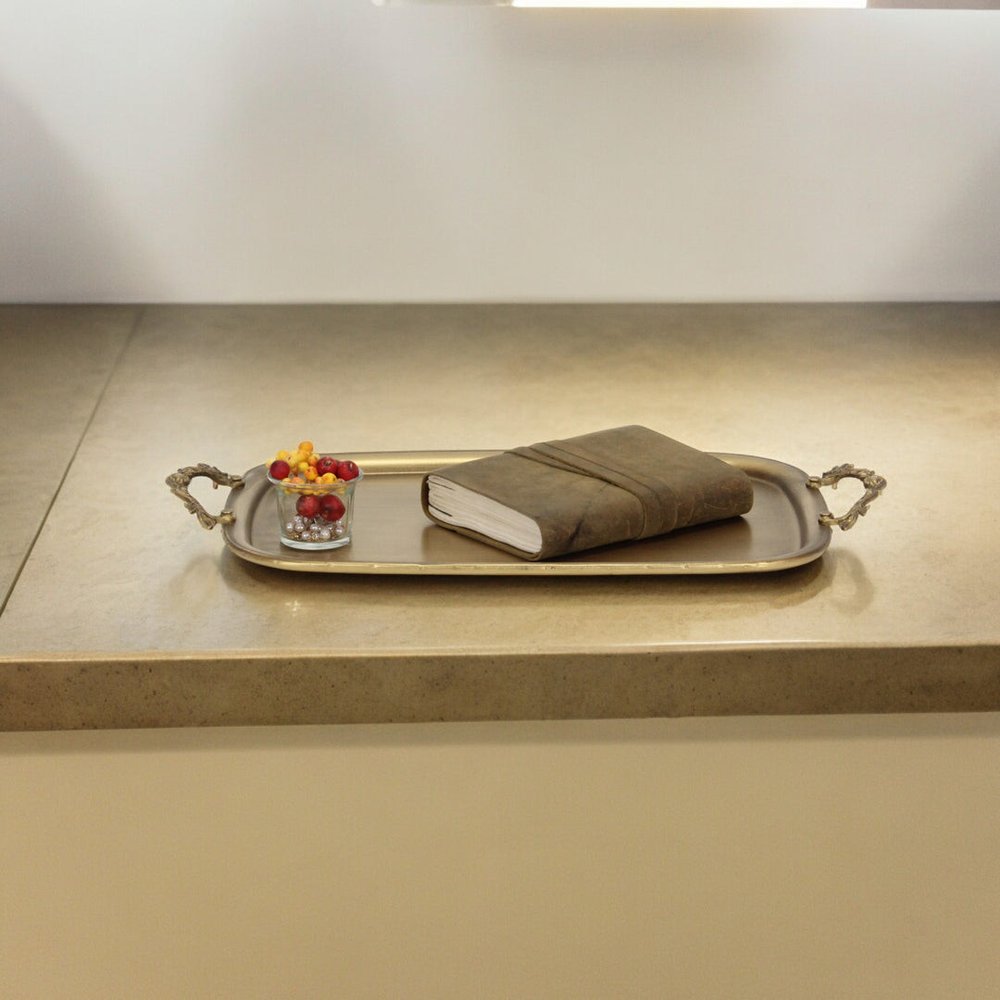 19" Antiqued Gold Cast Iron Handmade Vanity Tray