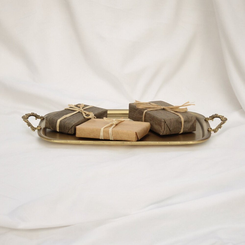 19" Antiqued Gold Cast Iron Handmade Vanity Tray