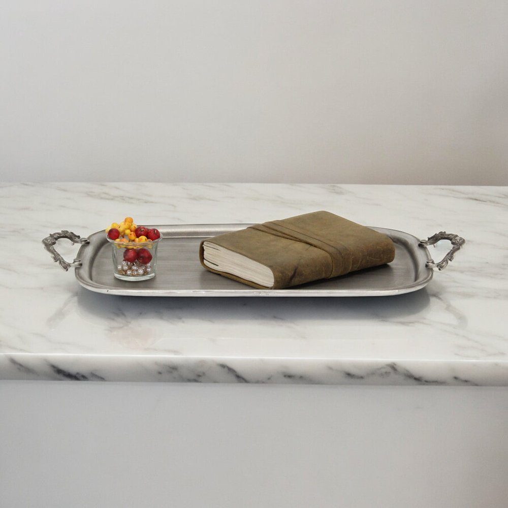 19" Silver Cast Iron Handmade Vanity Tray With Handles