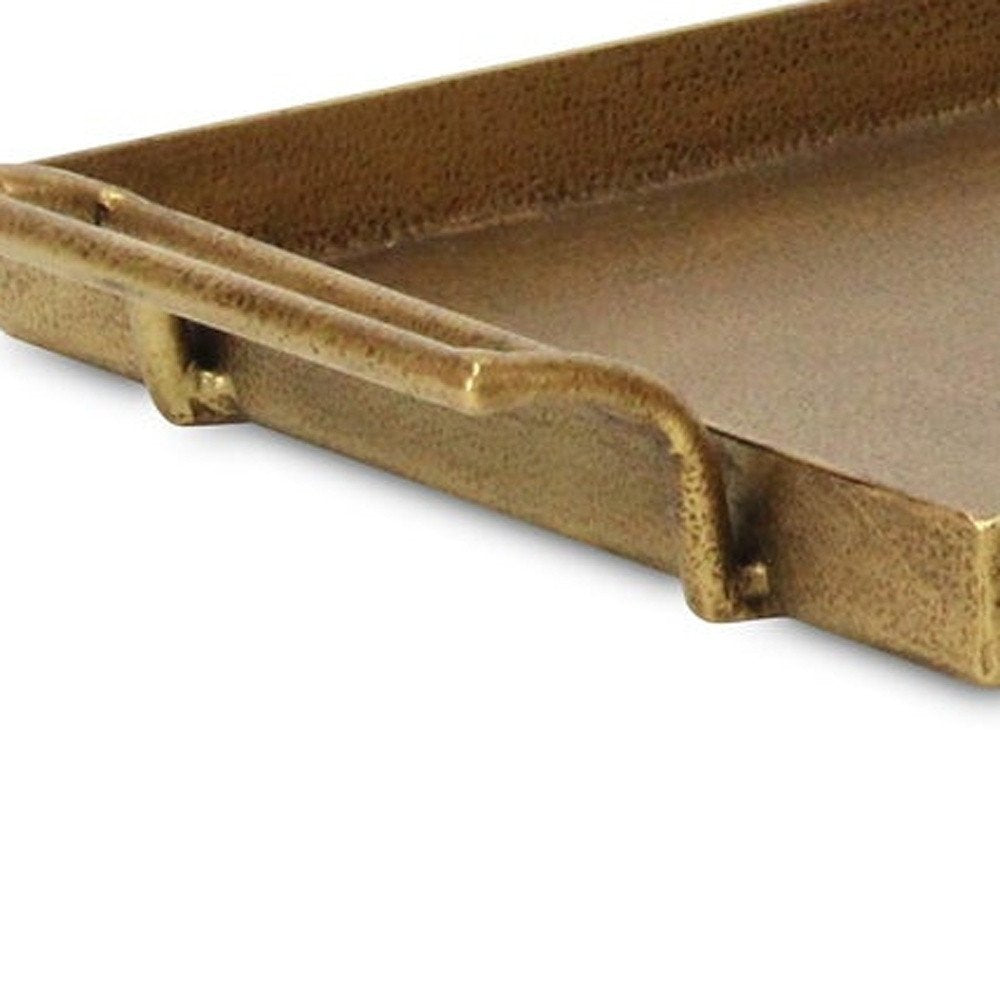 Set of Two Gold Cast Iron Handmade Vanity Trays With Handles