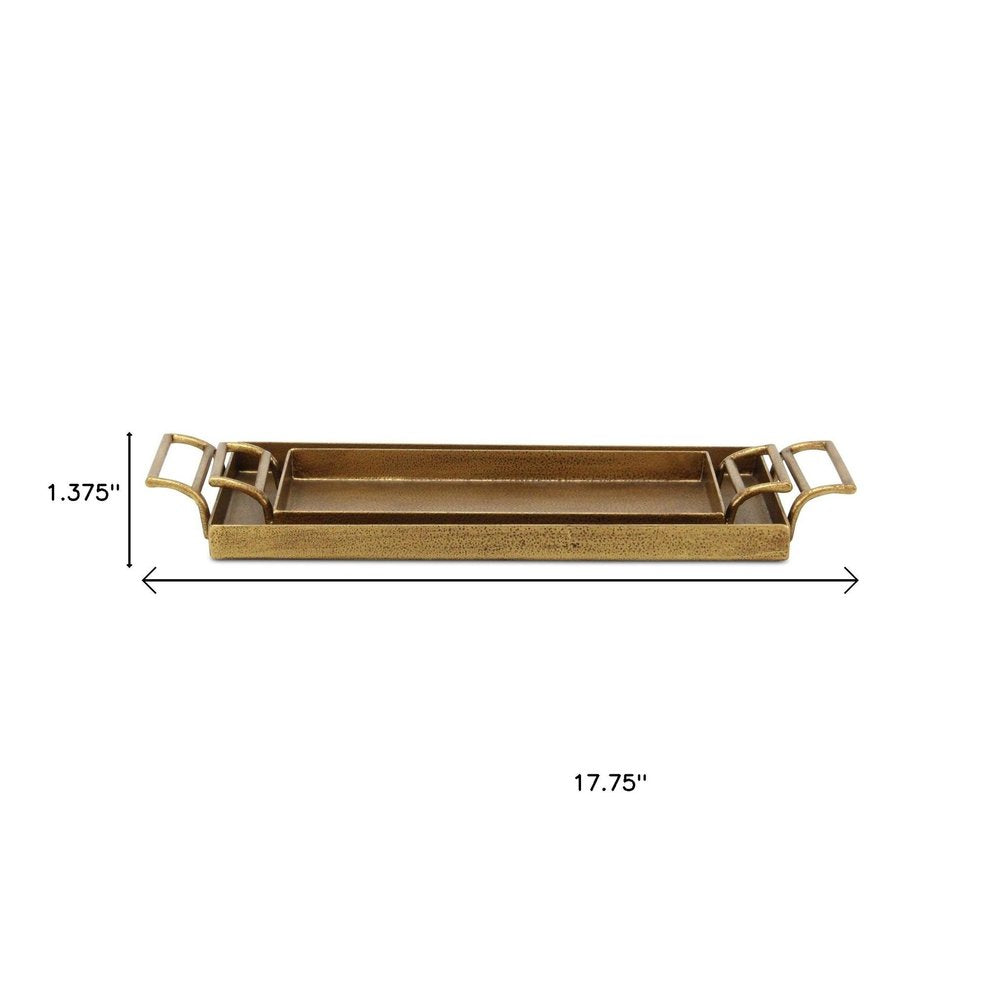 Set of Two Gold Cast Iron Handmade Vanity Trays With Handles