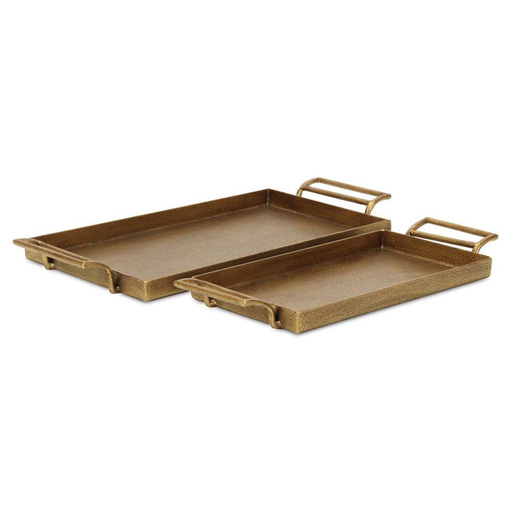 Set of Two Gold Cast Iron Handmade Vanity Trays With Handles