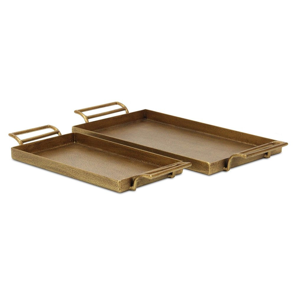 Set of Two Gold Cast Iron Handmade Vanity Trays With Handles