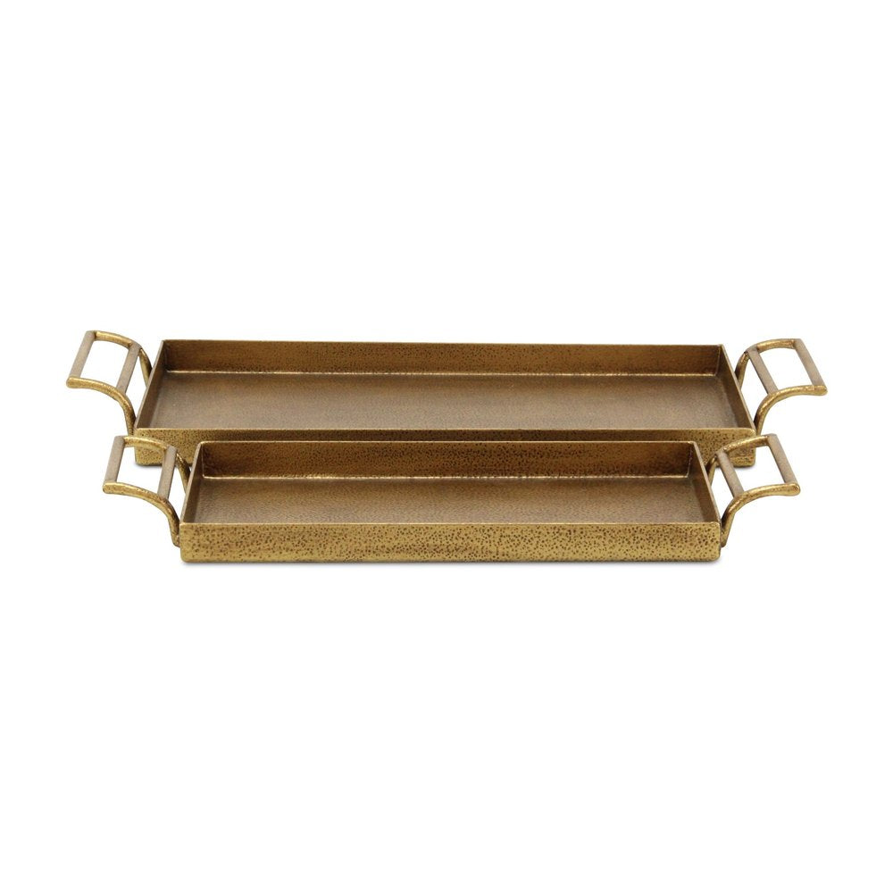 Set of Two Gold Cast Iron Handmade Vanity Trays With Handles
