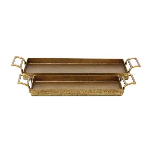 Set of Two Gold Cast Iron Handmade Vanity Trays With Handles