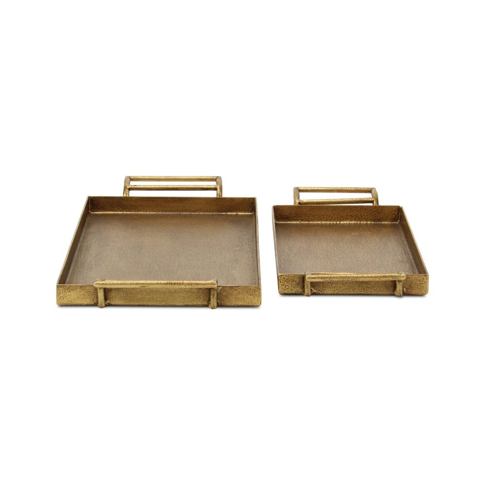 Set of Two Gold Cast Iron Handmade Vanity Trays With Handles