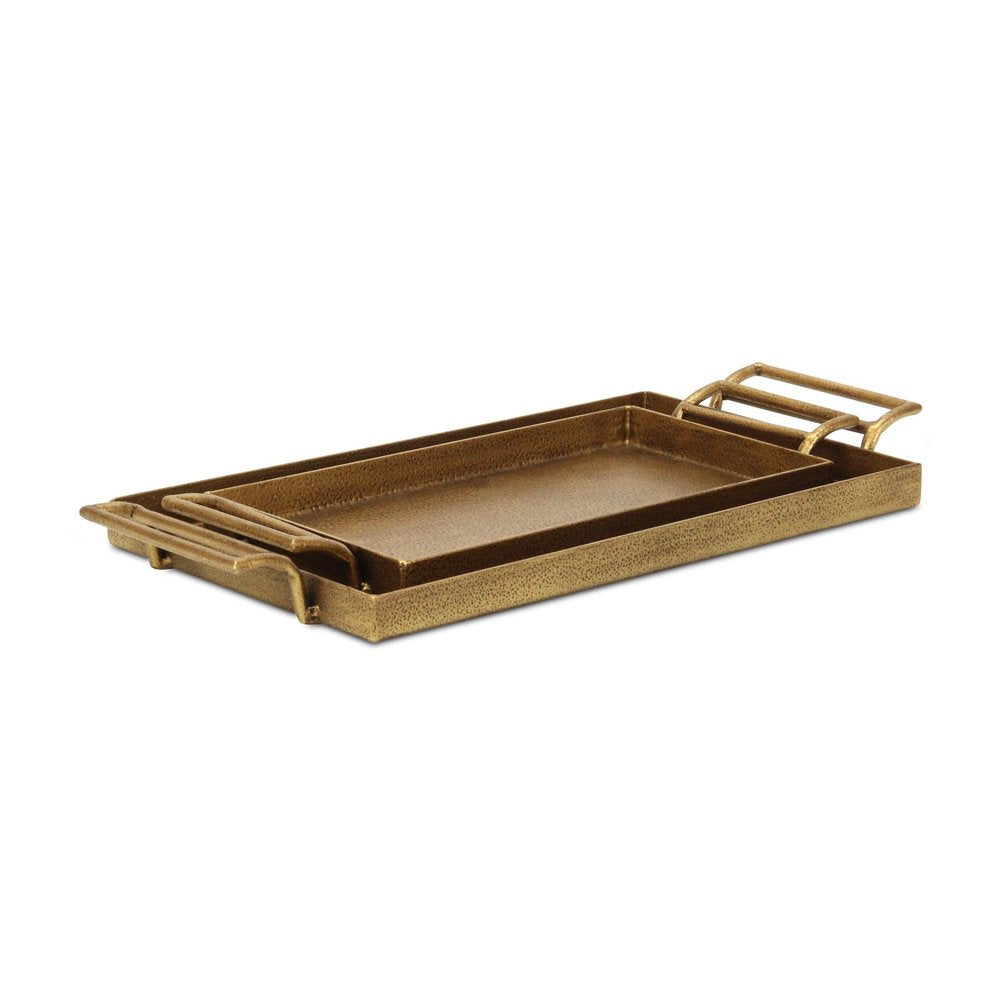 Set of Two Gold Cast Iron Handmade Vanity Trays With Handles