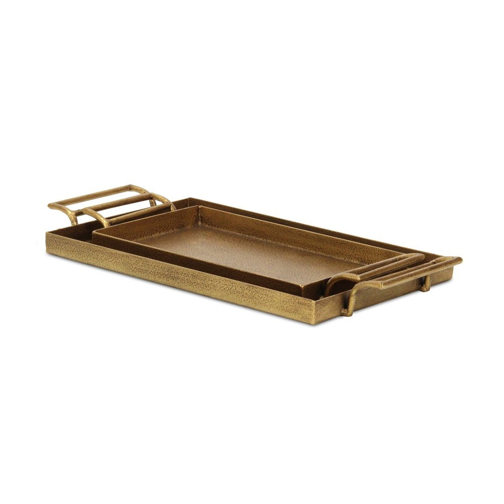 Set of Two Gold Cast Iron Handmade Vanity Trays With Handles